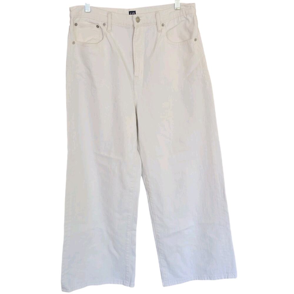 Gap Women's White High Rise Stride Wide Leg Ankle Crop Jeans Size 31 TALL